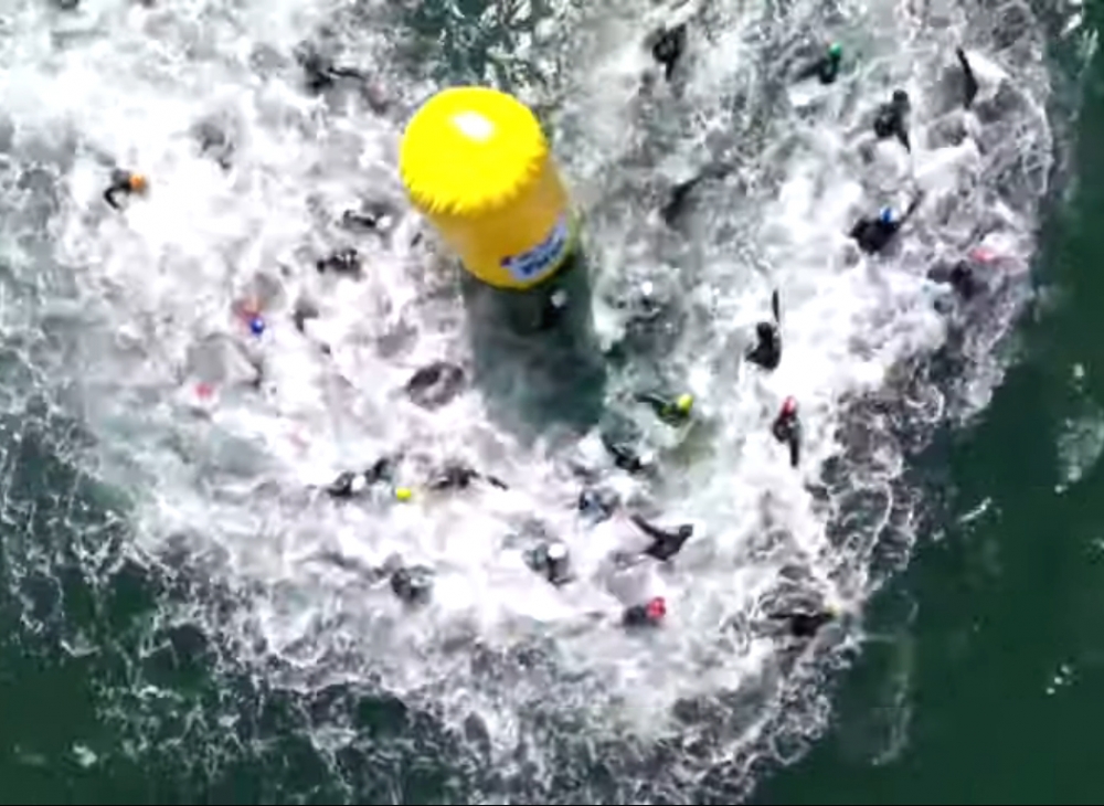 奧運馬拉松游泳資格賽。截圖自大會官網直播。