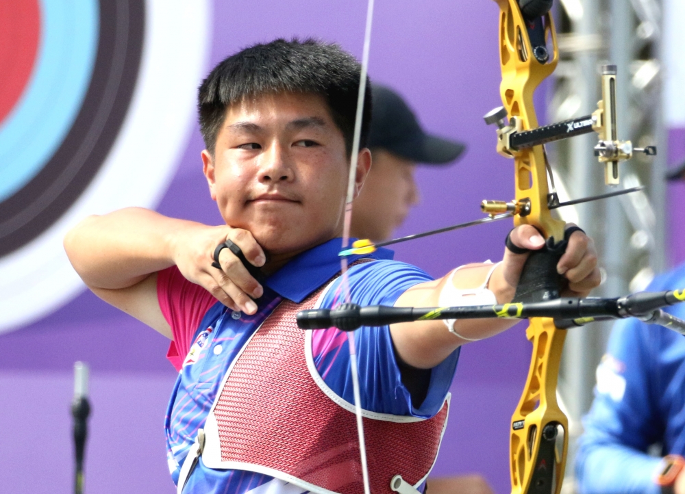 協會青年隊郭昱承今天又一日兩勝。中華企業射箭聯盟／提供。