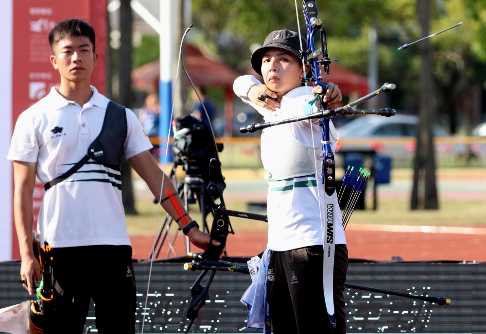 國體大林佳恩混雙和鄧宇成聯手也摘金。林嘉欣／攝影。