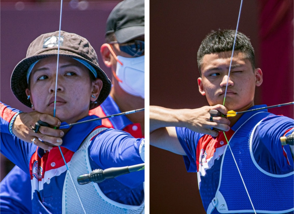林佳恩／湯智鈞在東京奧運混雙16強止步。圖／世界射箭總會相片合成。