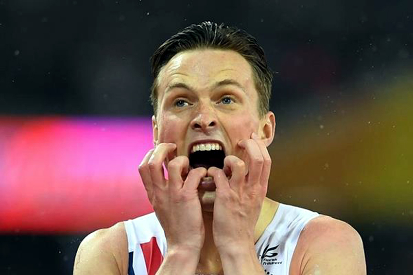 2017年世錦賽四百公尺跨欄封王後，挪威沃宏不可置信的誇張表情模樣攻佔全球媒體版面。圖／@gettyimages。